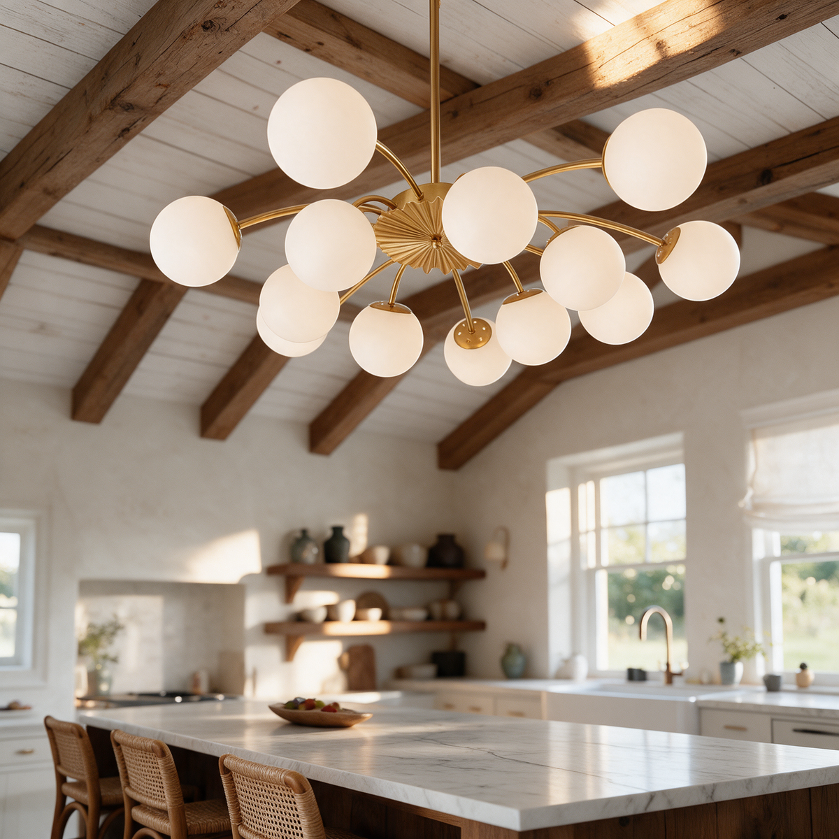 Opal Glass Blossom Bubble Chandelier